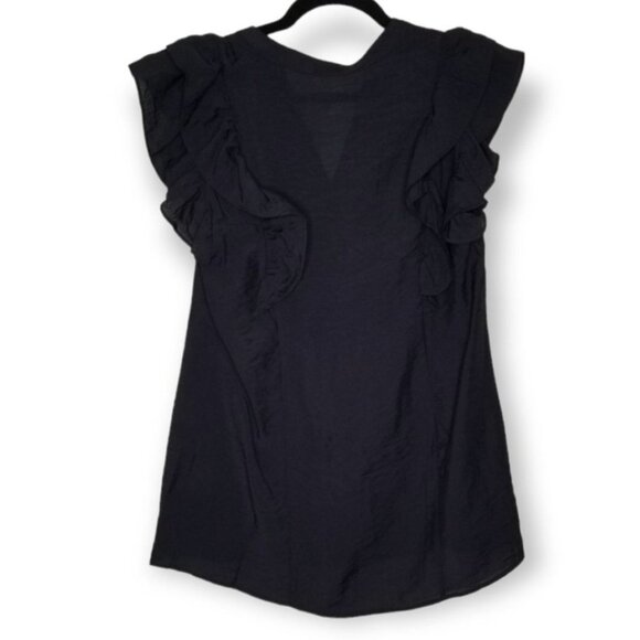 H&M Black Button Up Maternity Blouse With Ruffle Flutter Sleeves Office Career - Picture 4 of 7